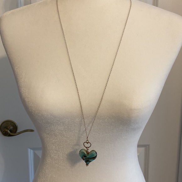 Vintage Karyn Chopik Sterling Silver and Turquoise Murano Glass Necklace. - Picture 4 of 5